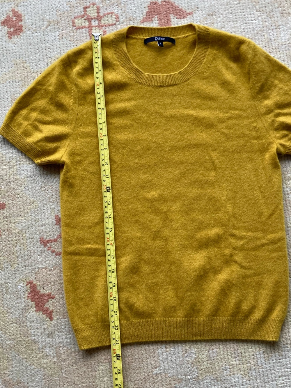 Quince Mongolian Cashmere Tee Mustard Gold Yellow, size Large - Picture 6 of 7